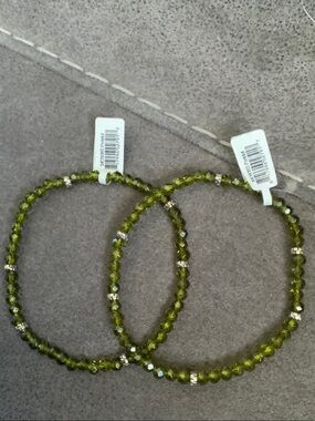 Olive Green Faceted Bead Stretch Bracelets - Set of 2